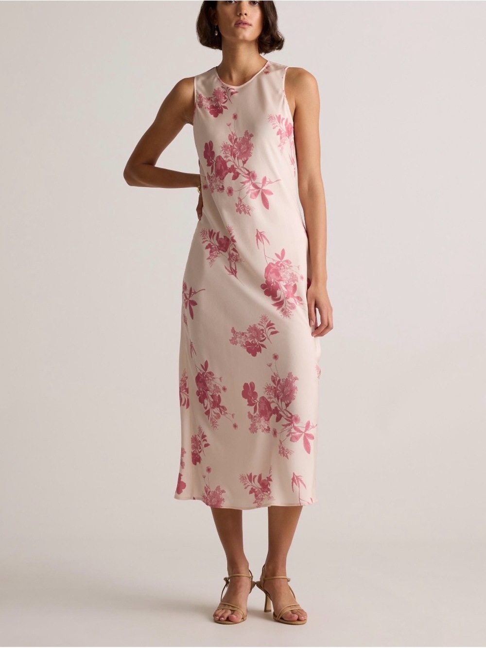 NWT Quince Washable Silk Tank Midi Dress Bouquet Symphony L